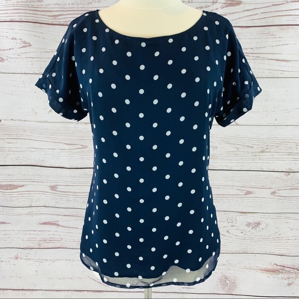 Banana Republic navy white dot blouse